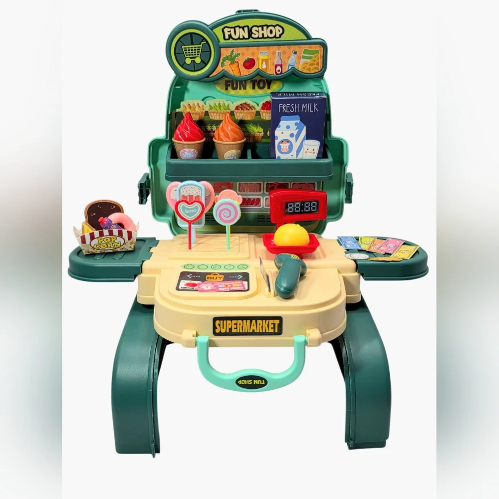 3-in-1 Kids Supermarket Playset Backpack & Toddler Pretend Grocery Store Kit